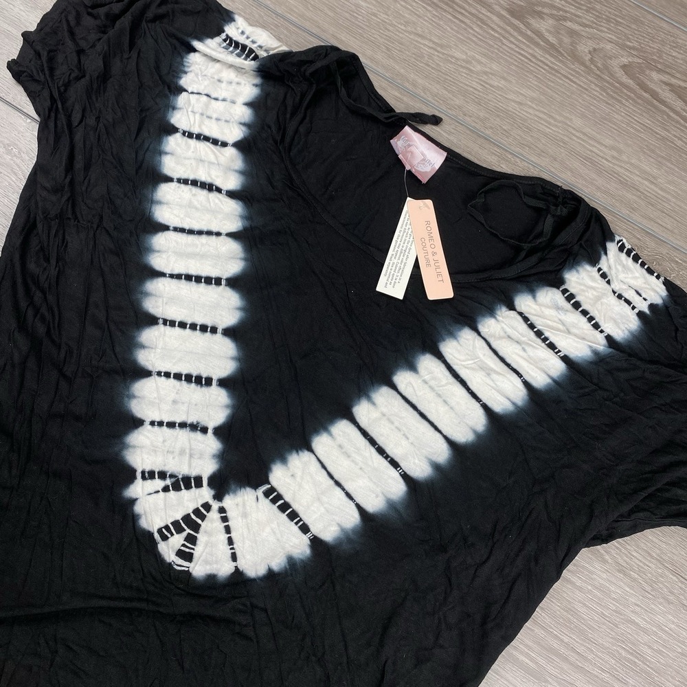 Romeo Juliet Couture Short Sleeve Top Black Beige Tie Dye Large New